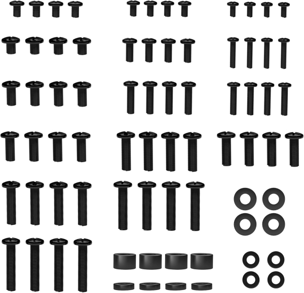 BONTEC Juego de Tornillos VESA Universales para TV de hasta 80 Pulgadas (M4, M5, M6, M8) (Kit de montaje completo para soportes de pared y pie – Incluye espaciadores y arandelas)