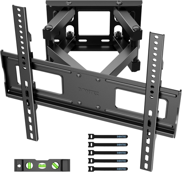 BONTEC Soporte de Pared para TV Giratorio e Inclinable para Televisores de 23-70 Pulgadas (Máx. 45 kg) (Soporte de doble brazo Full Motion – VESA hasta 400x400, Extensible hasta 38 cm.)