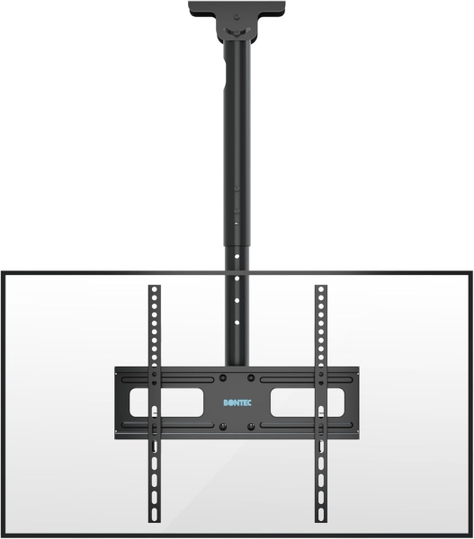 BONTEC Soporte de Techo para TV de 26–65 Pulgadas (Inclinable, Giratorio y para Techos Inclinados) (Montaje en techo ajustable en altura hasta 45 kg – Ideal para cine en casa, oficinas y techos inclinados.)
