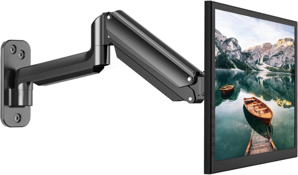 HUANUO Soporte de Pared para Monitor (17–32 Pulgadas) con Brazo de Resorte de Gas 360° (Construcción de Aluminio Premium para un Confort Ergonómico Duradero y una Estación de Trabajo Ordenada.)
