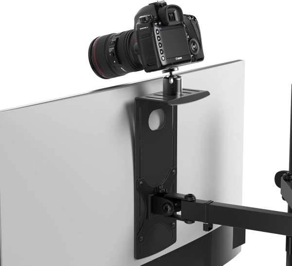 HumanCentric Soporte de Monitor DSLR Pequeño – Estante de Cámara VESA de Aluminio (Soporte que ahorra espacio para cámara web, luz y micrófono sobre el monitor – VESA 100x100 mm)