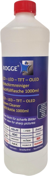 ROGGE 1l Botella de Recarga de Limpiador de Pantallas – El Original desde 1998 para todas las pantallas (Limpieza profesional sin rayas para monitores, TV y vidrio – Suave, rendidor y sin ingredientes agresivos.)