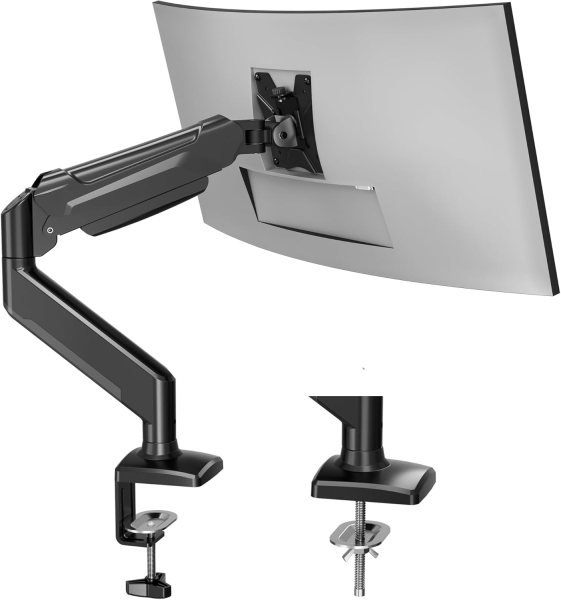 Soporte para monitor BONTEC para pantallas de 13-32 pulgadas. Soporta entre 3 y 9 kg, brazo con resorte de gas, inclinable, giratorio, soporte ergonómico para monitor 1 con guía para cables, VESA 75/100 mm.