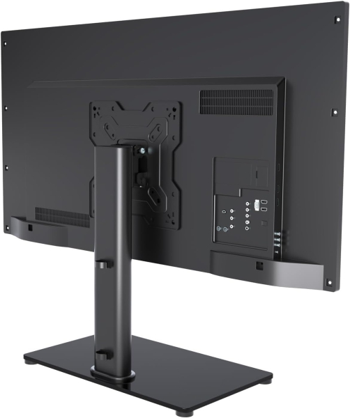 Soporte Universal de TV y Monitor para 17–43 Pulgadas (Inclinable y Ajustable en Altura) (Elegante soporte de mesa con base de vidrio de seguridad para pantallas de hasta 40 kg – VESA máx. 200x200 mm)