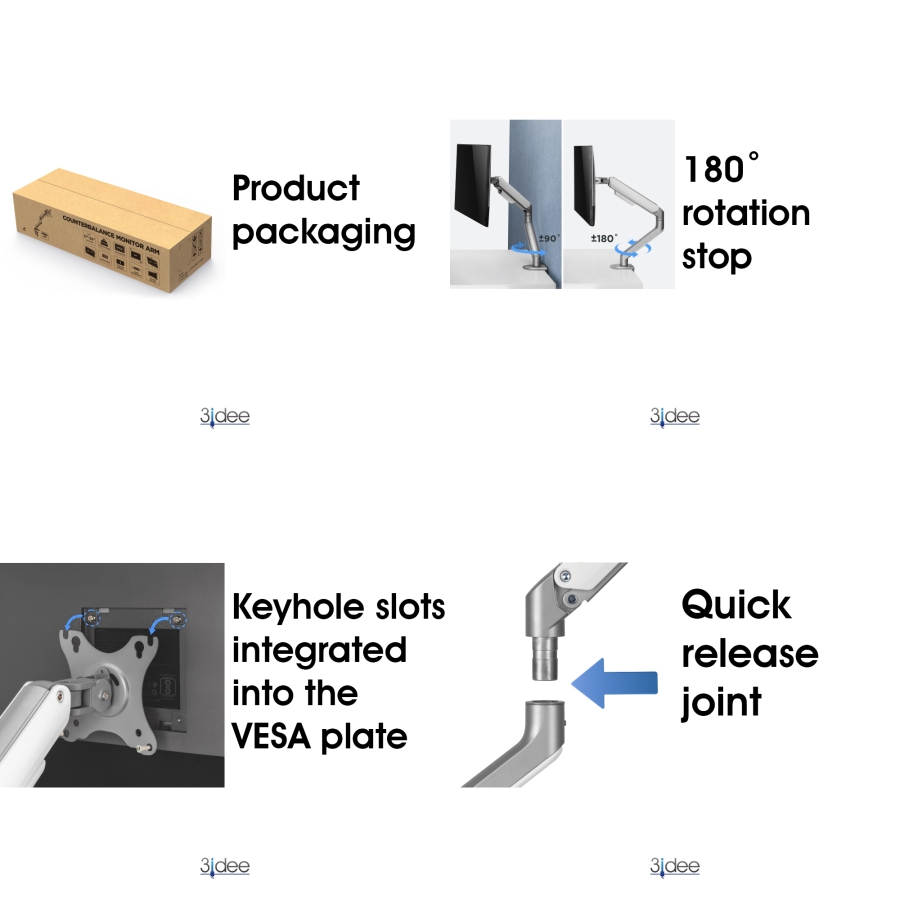 3IDEE Flexi-Lite Soporte 1 monitor para pantallas de 17-32", diseño moderno, totalmente móvil y ajustable