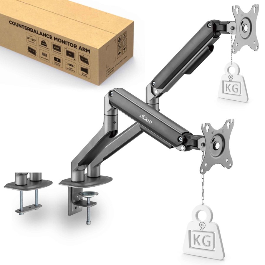 3IDEE Soporte para dos monitores | Para 2 monitores con pantallas de 17"-32" | Altura ajustable - hasta 9 kg por brazo