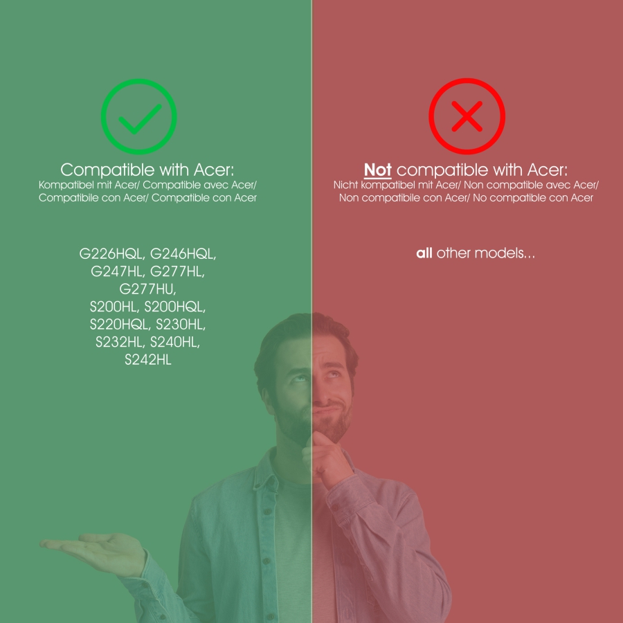 Adaptador VESA compatible con el monitor Acer (G-series: G226HQL, G246HQL, G247HL, G277HL, G277HU // S-series: S200HL, S200HQL, S220HQL, S230HL, S232HL, S242HL)