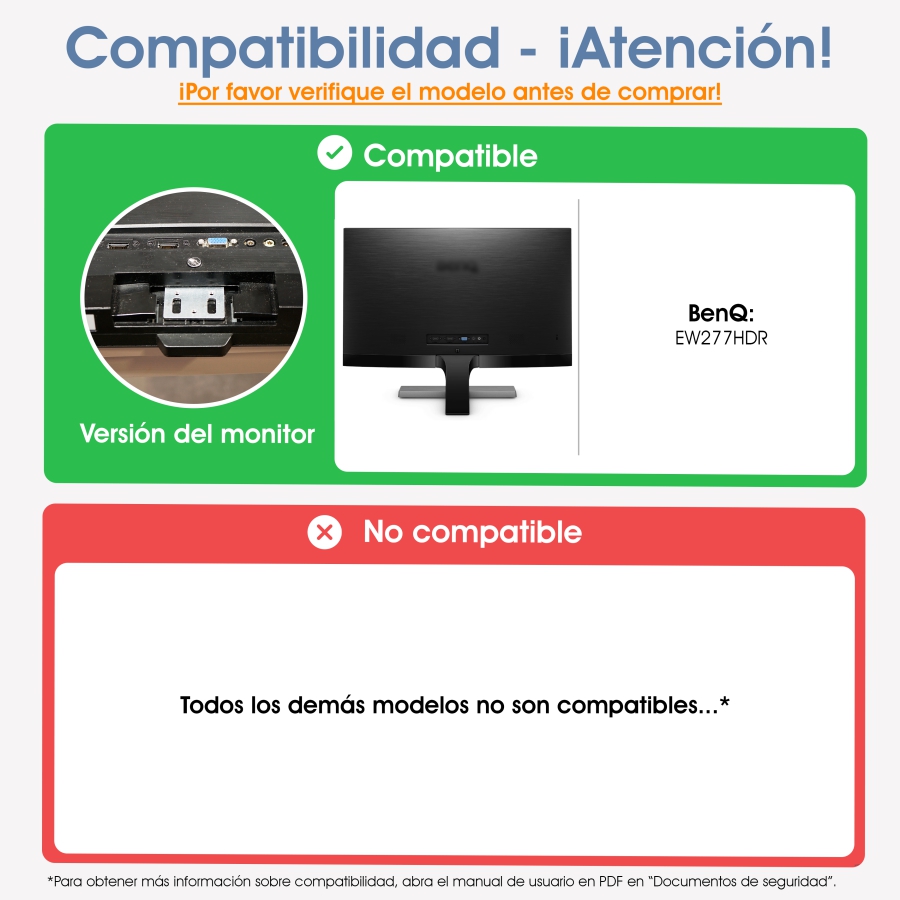 Adaptador VESA compatible con monitor BenQ (EW277HDR)