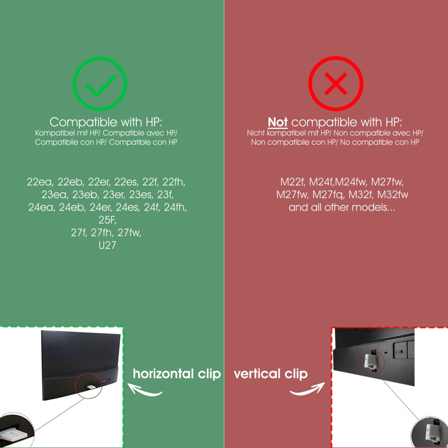 Adaptador VESA compatible con monitor HP (22f, 24f, 27f, 22es, 22ea, 22er, 24es, 24ea, 24er, 27es, 27ea, 27er) - 75x75mm