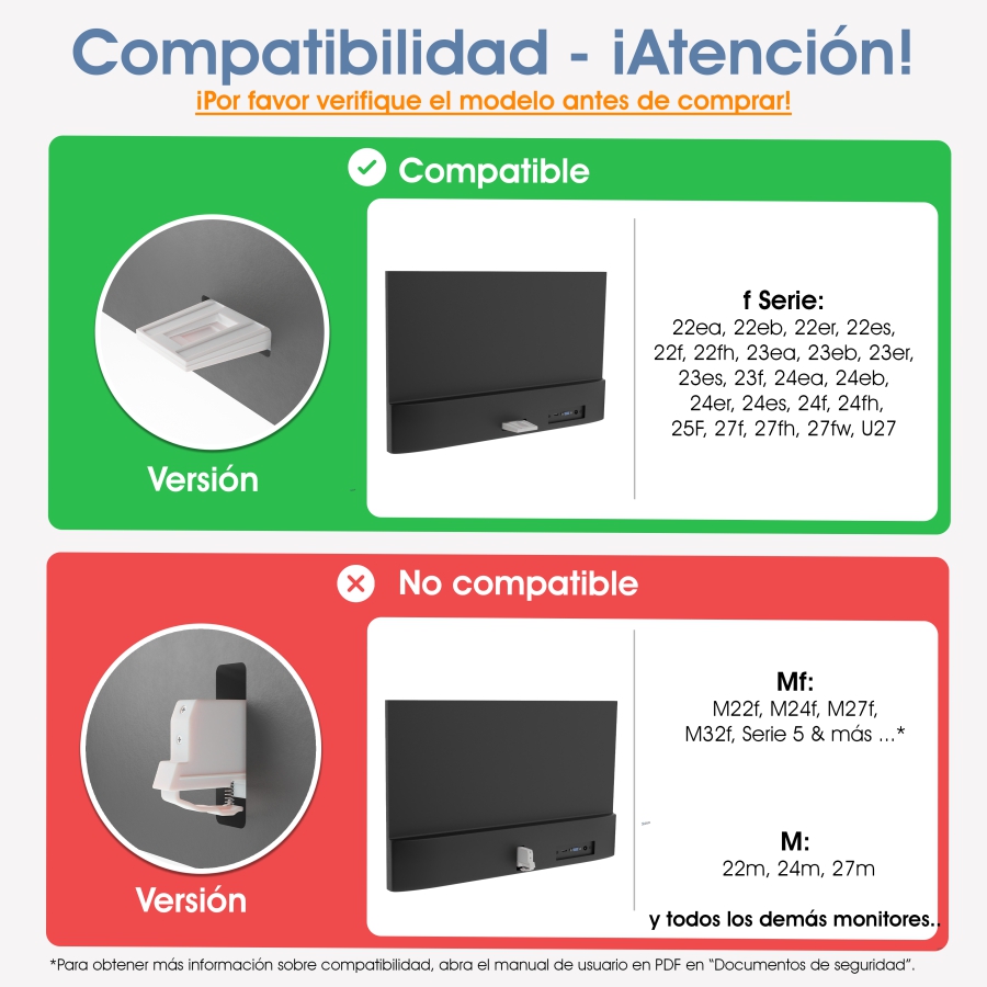 Adaptador VESA compatible con monitor HP (22f, 24f, 27f, 22es, 22ea, 22er, 24es, 24ea, 24er, 27es, 27ea, 27er)