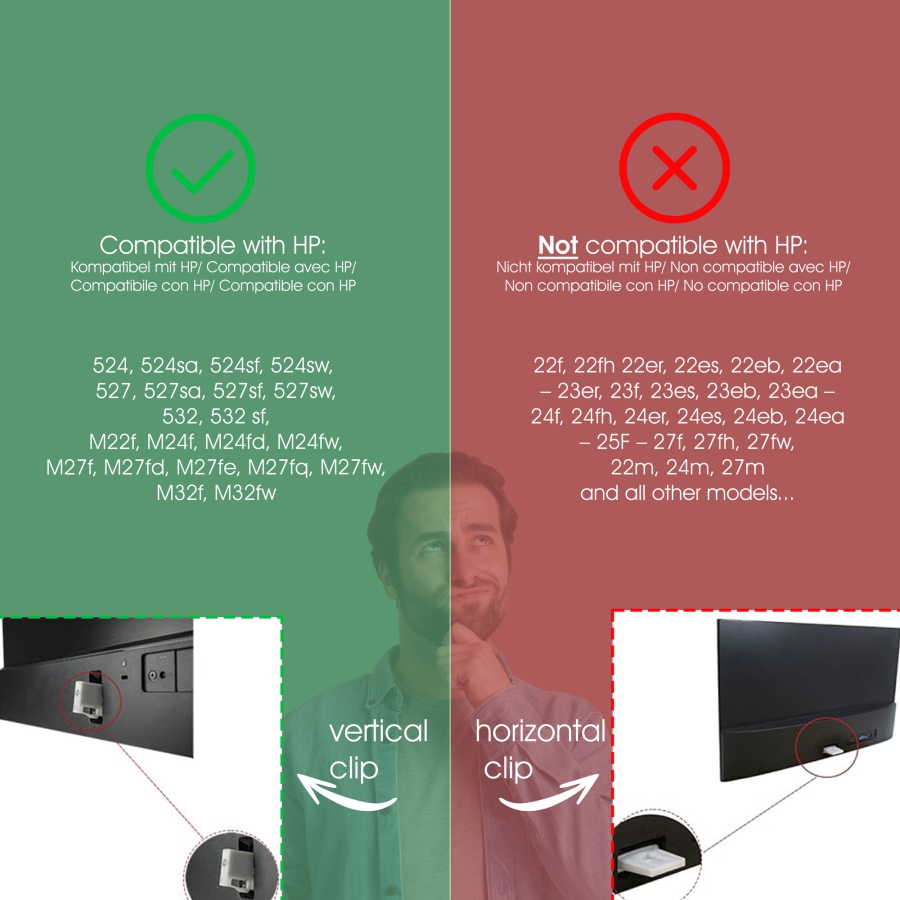 Adaptador VESA compatible con monitores HP (M22f, M24f, M24fd, M24fw, M27f, M27fe, M27fd, M27fq, M27fw, M32f, M32fw, 524sa, 524sf, 524sw, 527, 527sa, 527sf, 527sw, 532, 532 sf) - 75x75mm