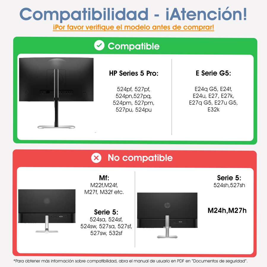 Adaptador VESA para HP Serie 5 PRO y Serie E G5 (524pf, 527pf, 527pq, 524pu, 527pu, E24q, E27q, E32k, etc.)