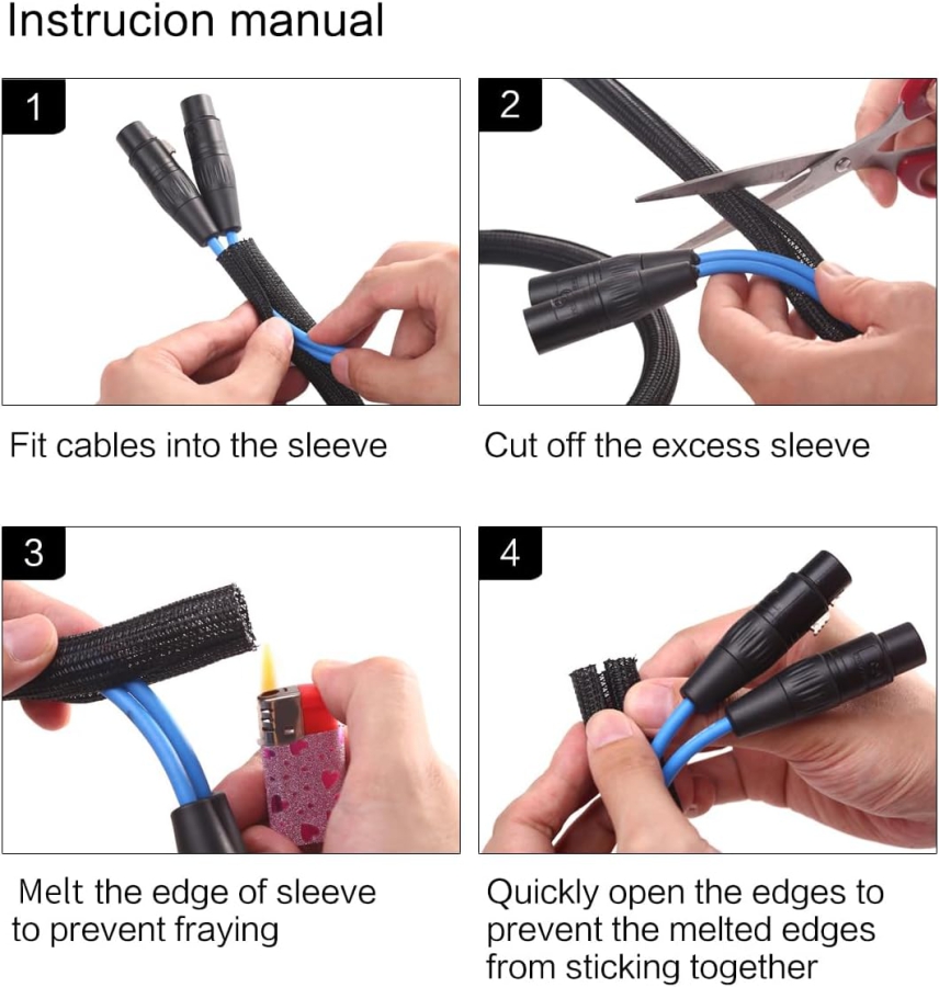 Alex Tech Funda para Cables Autocierre 13mm x 3,1m (Funda Trenzada) (Protector de cables recortable para TV, PC y Coche – Resistente al calor y a prueba de mordeduras de gato.)