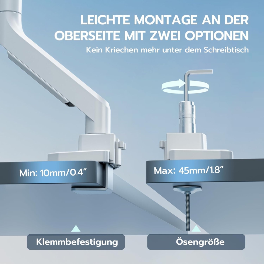 ARES WING Brazo de Monitor Gaming Ultrarresistente Blanco para 17-49 Pulgadas (Máx. 18 kg) (Soporte Ergonómico con Resorte de Gas para Pantallas Ultrawide y Curvas – VESA 75/100.)