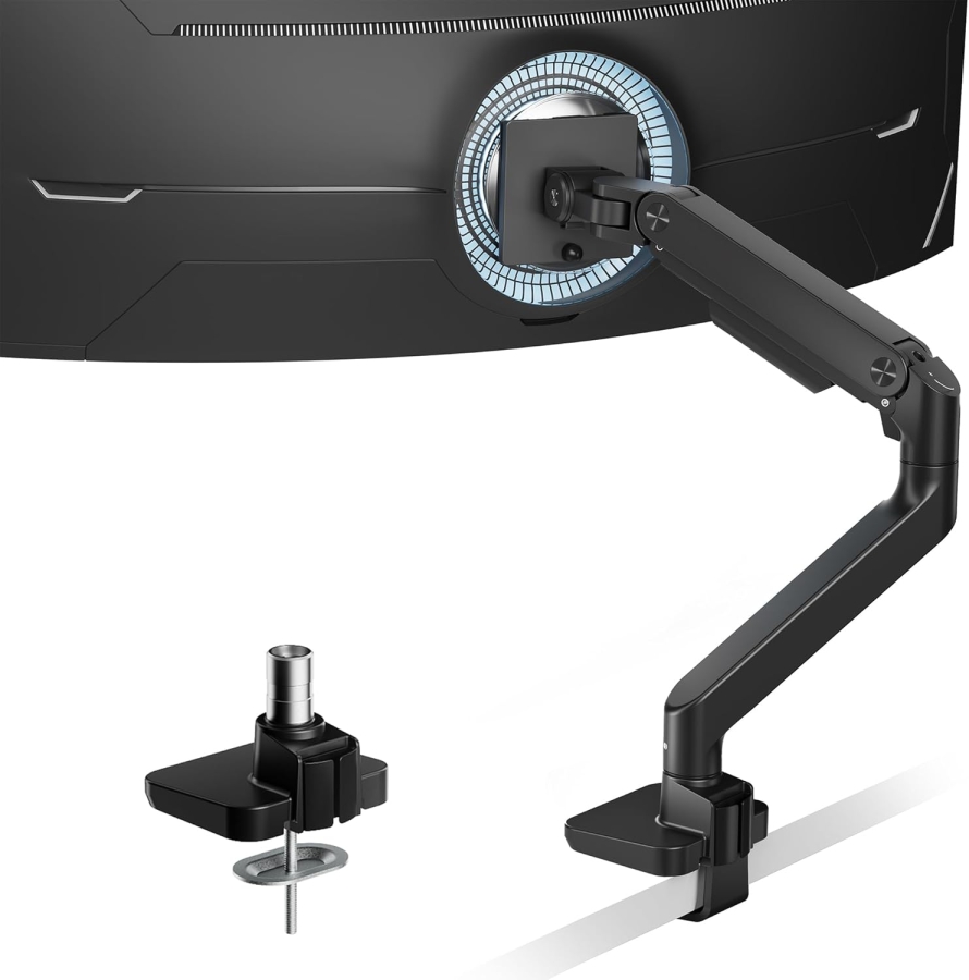 ARES WING Brazo para Monitor Heavy Duty 17-49 Pulgadas (hasta 20 kg) – Resorte de Gas (Columna extra alta y carga de 20 kg para pantallas Ultrawide y curvas.)