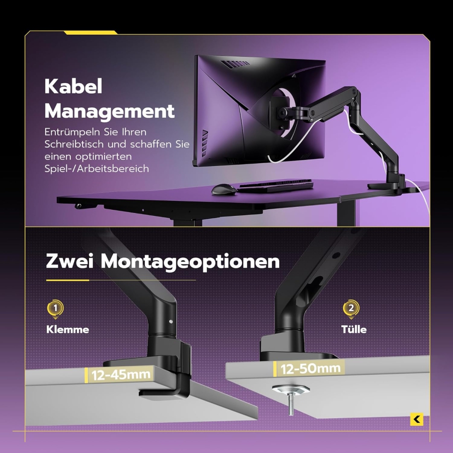 ARES WING Brazo para Monitor Heavy Duty 17-49 Pulgadas (hasta 20 kg) – Resorte de Gas (Columna extra alta y carga de 20 kg para pantallas Ultrawide y curvas.)