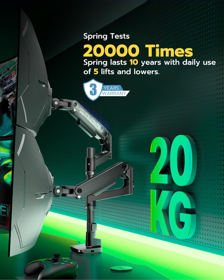 ARES WING Soporte 2 monitores para monitores de 17-49", hasta 20 kg por brazo, carga extrema, para monitores gaming