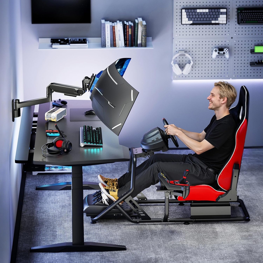 ARES WING Soporte de Pared para Monitor 24-57" (hasta 27 kg) – Resorte de Gas (Brazo de pared Heavy Duty para pantallas Ultrawide y curvas.)