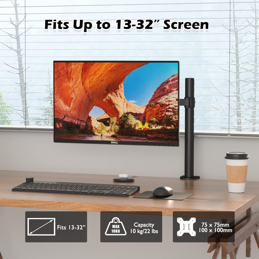 BONTEC Soporte 1 monitor para monitores de 13-32 pulgadas, hasta 10kg, regulable en altura, giratorio, inclinable