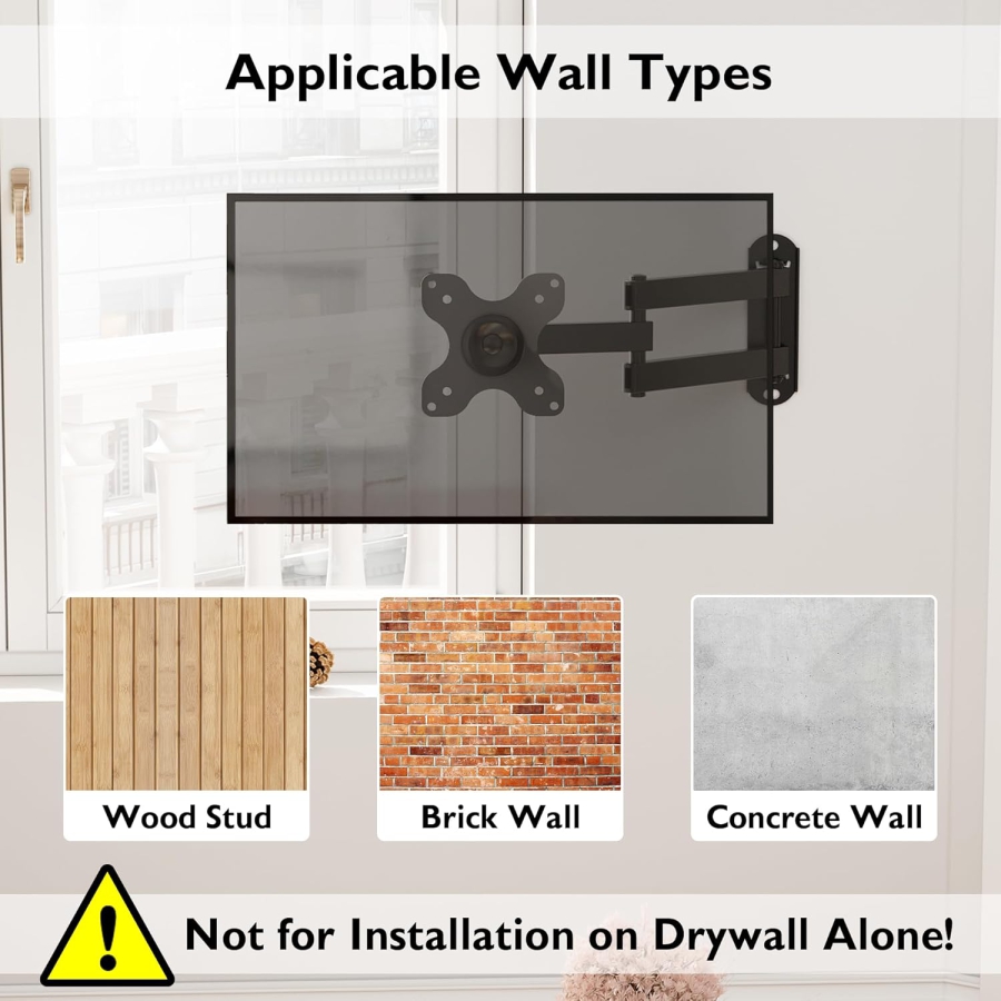 BONTEC Soporte de pared para monitores de 13-30 pulgadas, hasta 15 kg, diseño que ahorra espacio