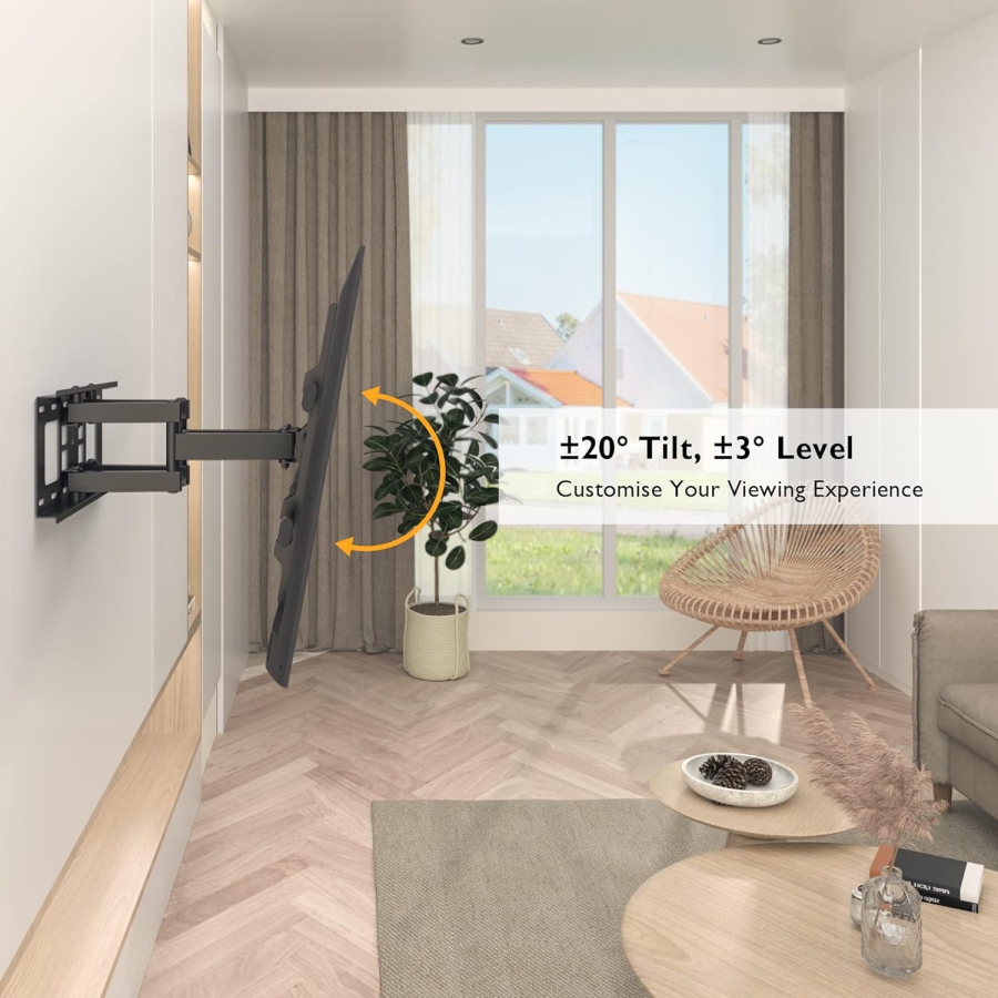 BONTEC Soporte de Pared para TV Giratorio e Inclinable para 32-85 Pulgadas (Máx. 60 kg) (Soporte estable de doble brazo para TV planas y curvas – VESA 600x400, Extensible hasta 39 cm.)