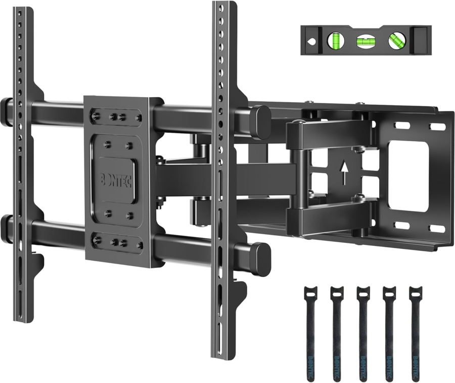 BONTEC Soporte de Pared para TV Giratorio e Inclinable para 32-85 Pulgadas (Máx. 60 kg) (Soporte estable de doble brazo para TV planas y curvas – VESA 600x400, Extensible hasta 39 cm.)