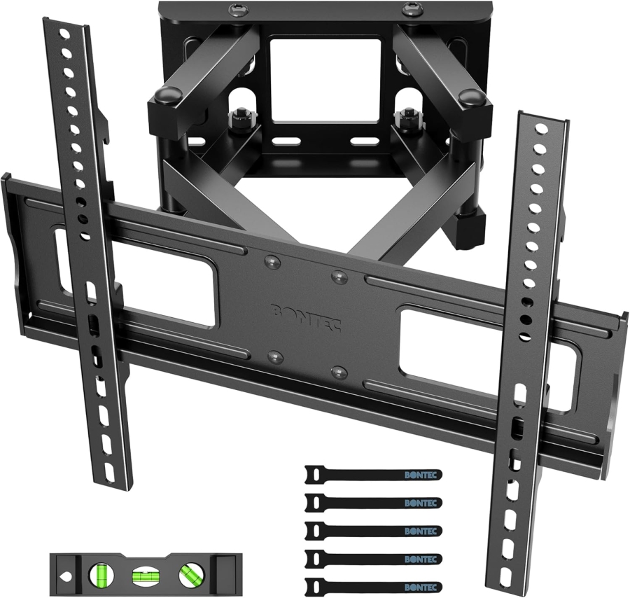 BONTEC Soporte de Pared para TV Giratorio e Inclinable para Televisores de 23-70 Pulgadas (Máx. 45 kg) (Soporte de doble brazo Full Motion – VESA hasta 400x400, Extensible hasta 38 cm.)