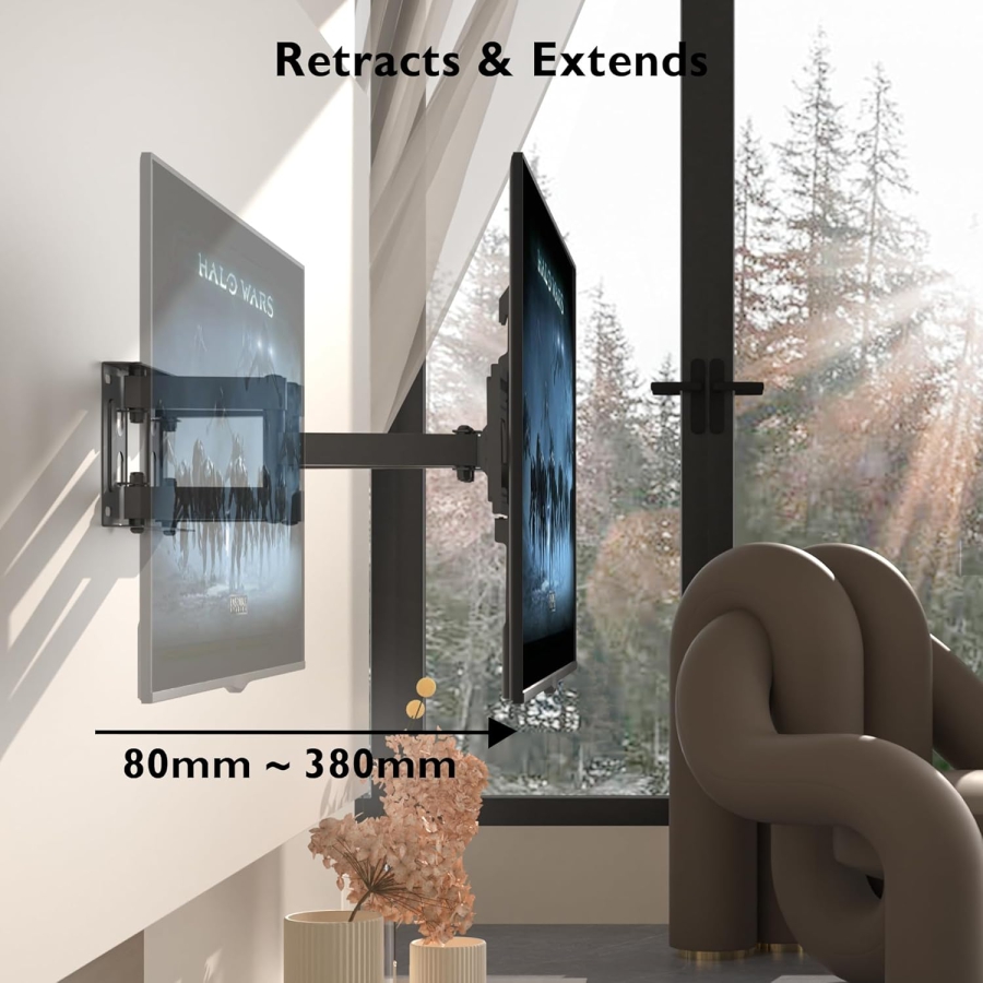 BONTEC Soporte de Pared para TV Giratorio e Inclinable para Televisores de 23-70 Pulgadas (Máx. 45 kg) (Soporte de doble brazo Full Motion – VESA hasta 400x400, Extensible hasta 38 cm.)