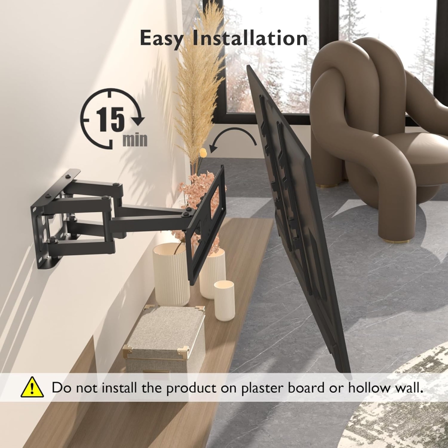 BONTEC Soporte de Pared para TV Giratorio e Inclinable para Televisores de 23-70 Pulgadas (Máx. 45 kg) (Soporte de doble brazo Full Motion – VESA hasta 400x400, Extensible hasta 38 cm.)