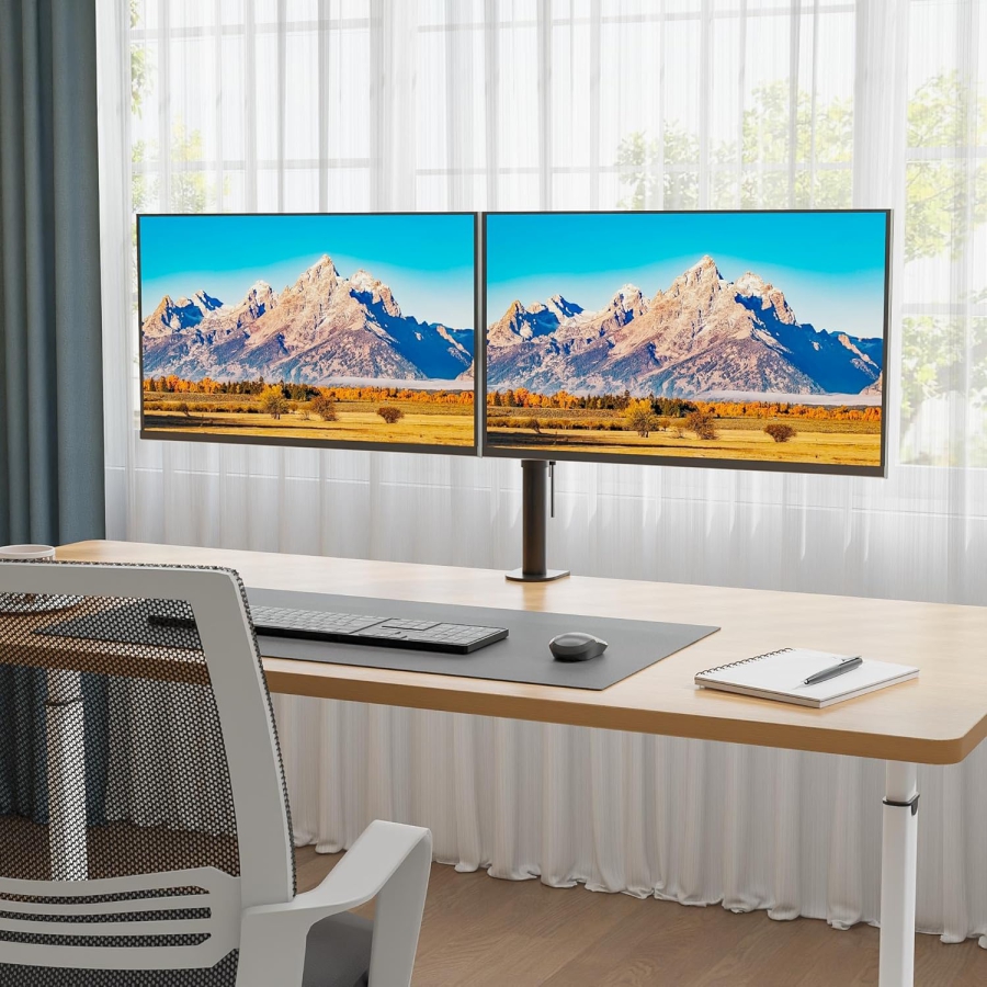 BONTEC Soporte monitores para 2 monitores de 13-27 pulgadas, hasta 10kg por brazo, regulable en altura, giratorio, inclinable