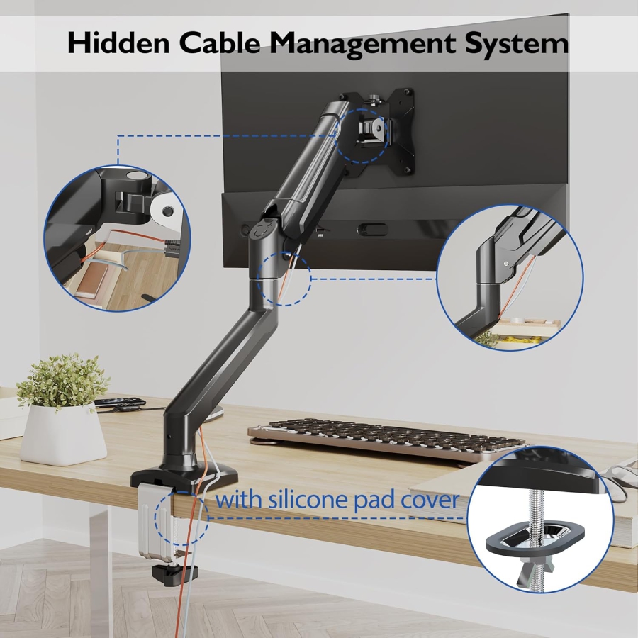 BONTEC Soporte para 1 monitor de 13-32 pulgadas, hasta 9 kg, Totalmente móvil y ajustable