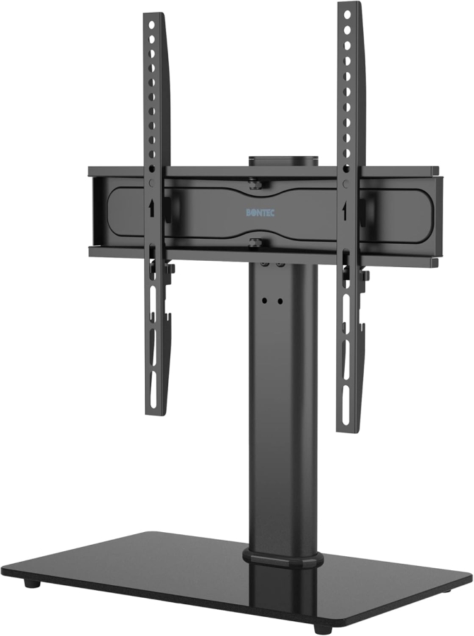 BONTEC Soporte Universal de TV para Televisores de 24–60 Pulgadas (Giratorio & Ajustable en Altura) (Soporte de TV estable con base de vidrio de seguridad de 8 mm para TV de hasta 45 kg – VESA máx. 400x400 mm)