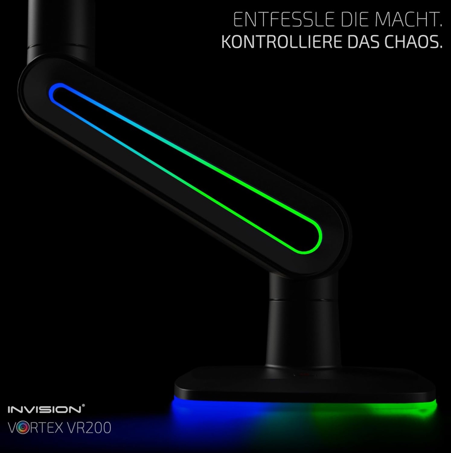 Brazo de monitor RGB Invision Vortex VR200 27–57" | hasta 18 kg (La Actualización Definitiva para Su Battle-Station: Brazo Heavy Duty de hasta 18 kg con Iluminación RGB Inmersiva)
