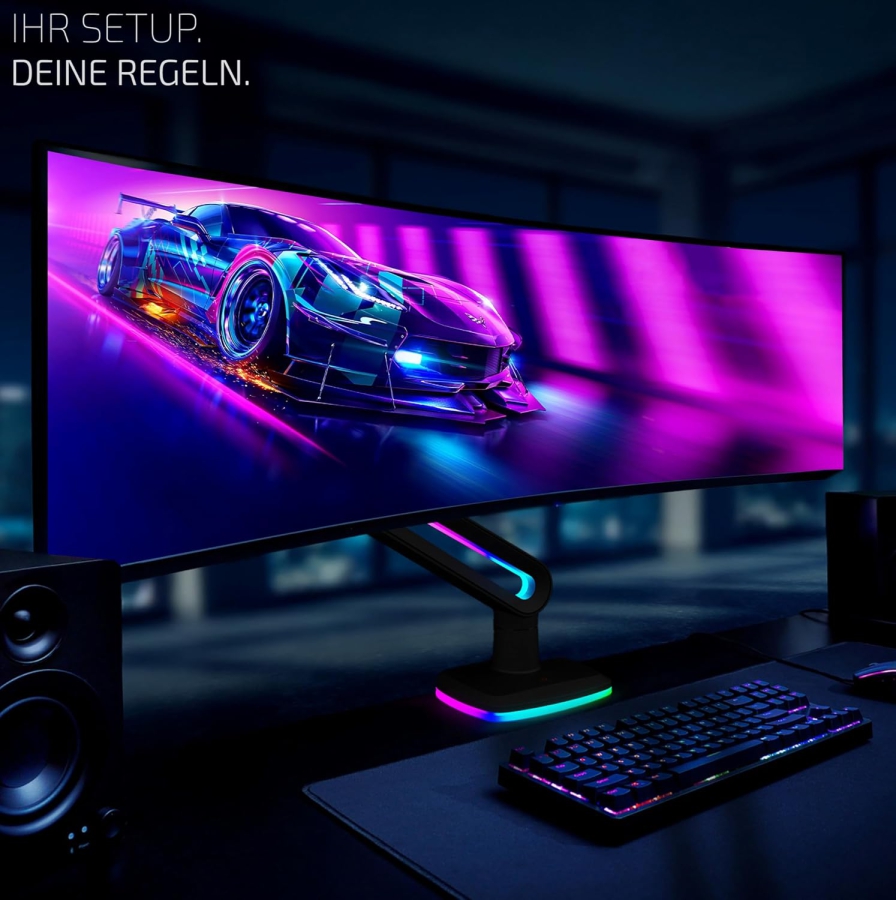 Brazo de monitor RGB Invision Vortex VR200 27–57" | hasta 18 kg (La Actualización Definitiva para Su Battle-Station: Brazo Heavy Duty de hasta 18 kg con Iluminación RGB Inmersiva)
