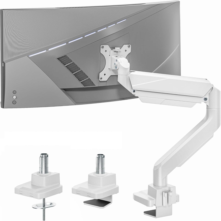 Brazo para monitor ARES WING Blanco 17–49" | hasta 18 kg (Soporte Ergonómico con Resorte de Gas para Pantallas Ultrawide y Curvas – VESA 75/100.)