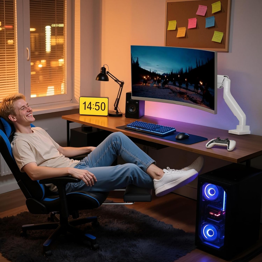 Brazo para monitor ARES WING Blanco 17–49" | hasta 18 kg (Soporte Ergonómico con Resorte de Gas para Pantallas Ultrawide y Curvas – VESA 75/100.)