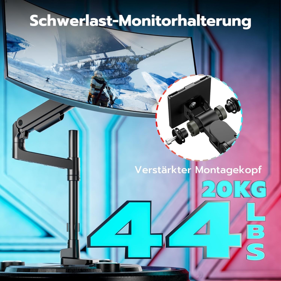 Brazo para monitor ARES WING con columna 17–49" | hasta 20 kg (Columna extra alta y carga de 20 kg para pantallas Ultrawide y curvas.)