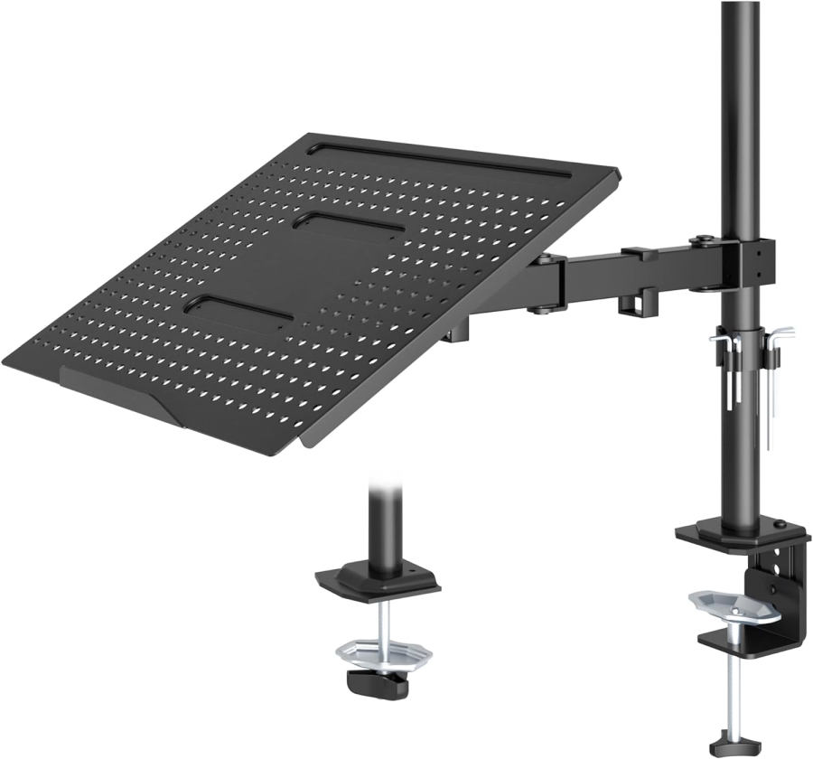 Brazo para monitor Redbat con soporte ventilado para portátil, totalmente ajustable para pantallas LCD LED de 13 a 32 pulgadas y portátiles de hasta 16 pulgadas, 2 opciones de montaje, inclinación, giro y rotación.