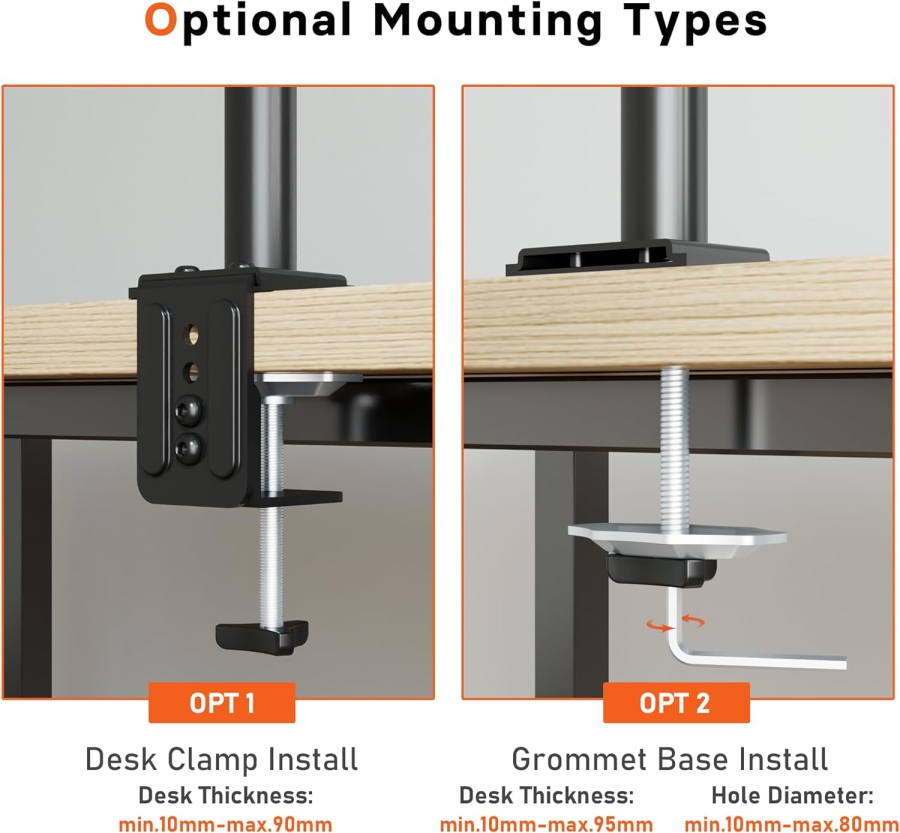 Brazo para monitor Redbat con soporte ventilado para portátil, totalmente ajustable para pantallas LCD LED de 13 a 32 pulgadas y portátiles de hasta 16 pulgadas, 2 opciones de montaje, inclinación, giro y rotación.