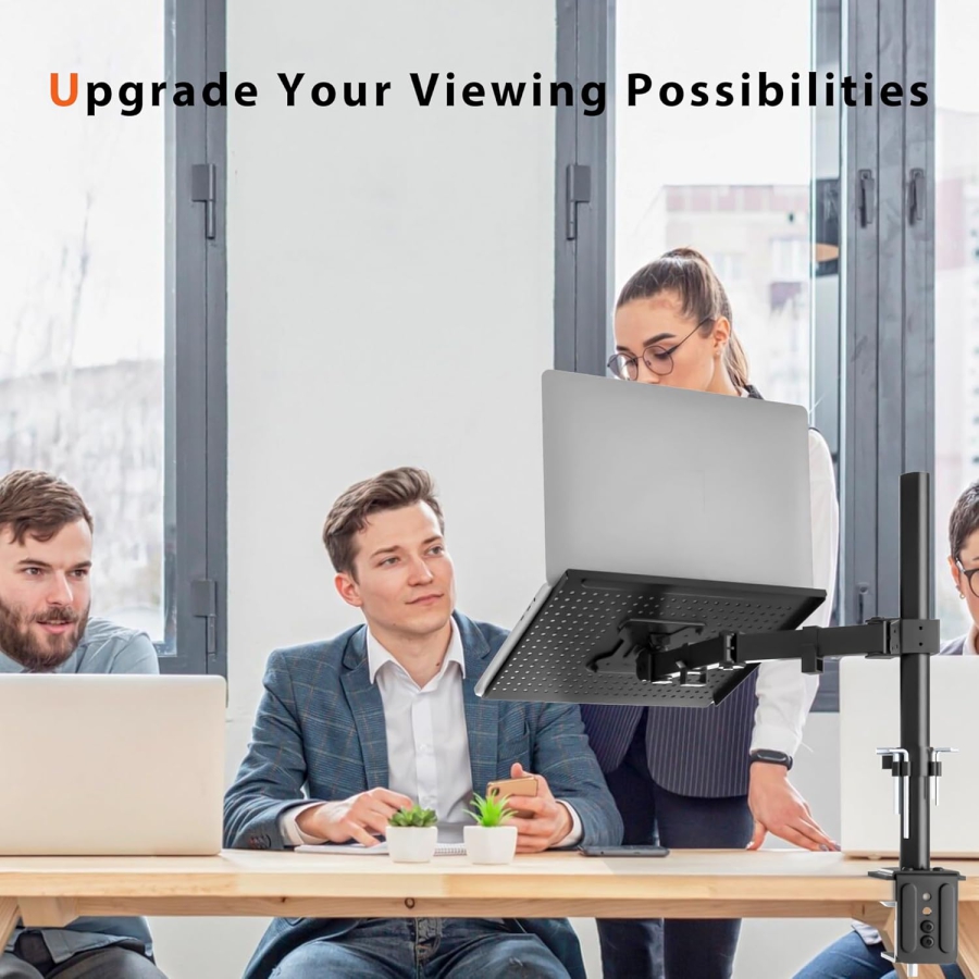 Brazo para monitor Redbat con soporte ventilado para portátil, totalmente ajustable para pantallas LCD LED de 13 a 32 pulgadas y portátiles de hasta 16 pulgadas, 2 opciones de montaje, inclinación, giro y rotación.