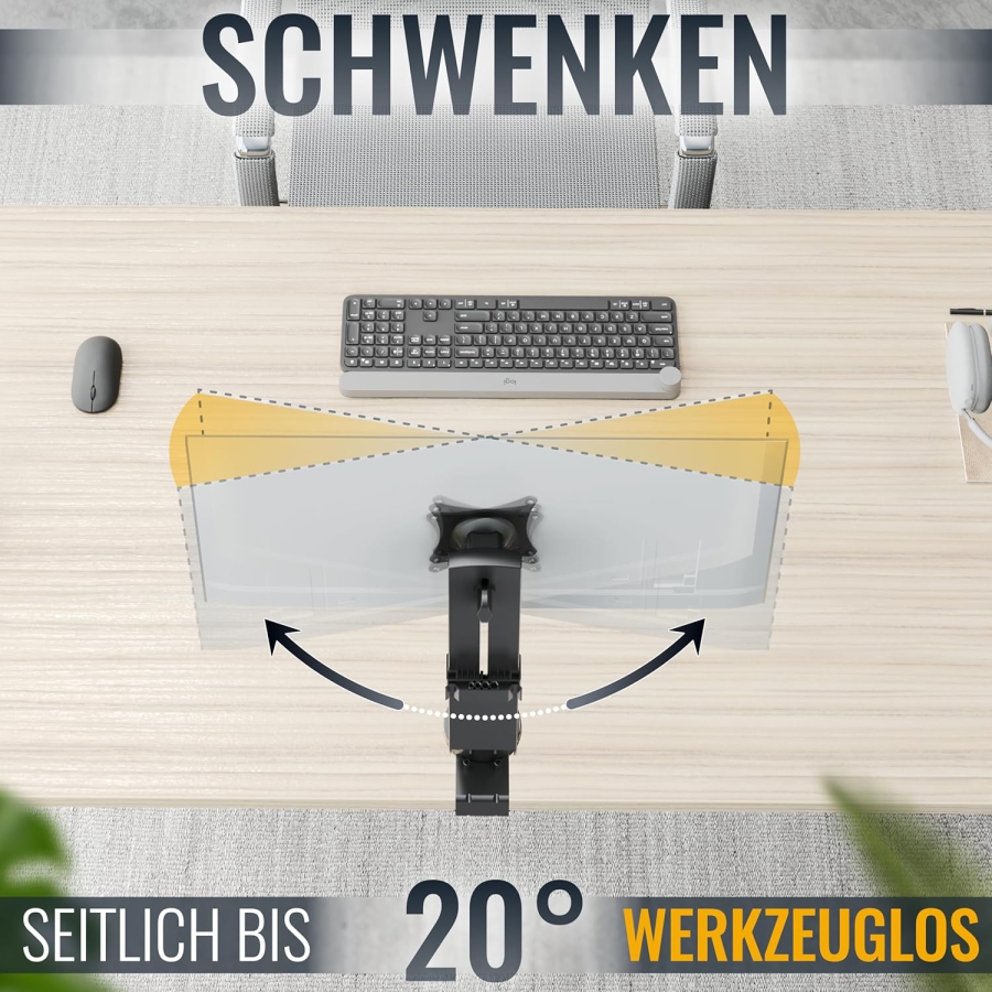 Brazo para monitor RICOO 13–32" | ajustable en altura (Soporte de Monitor Robusto con Abrazadera de Escritorio para Pantallas de hasta 7 kg – Ajustable en Altura y Giratorio.)