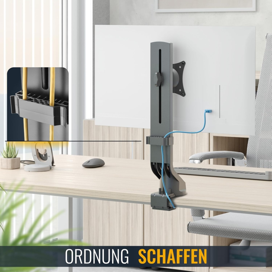 Brazo para monitor RICOO 13–32" | ajustable en altura (Soporte de Monitor Robusto con Abrazadera de Escritorio para Pantallas de hasta 7 kg – Ajustable en Altura y Giratorio.)