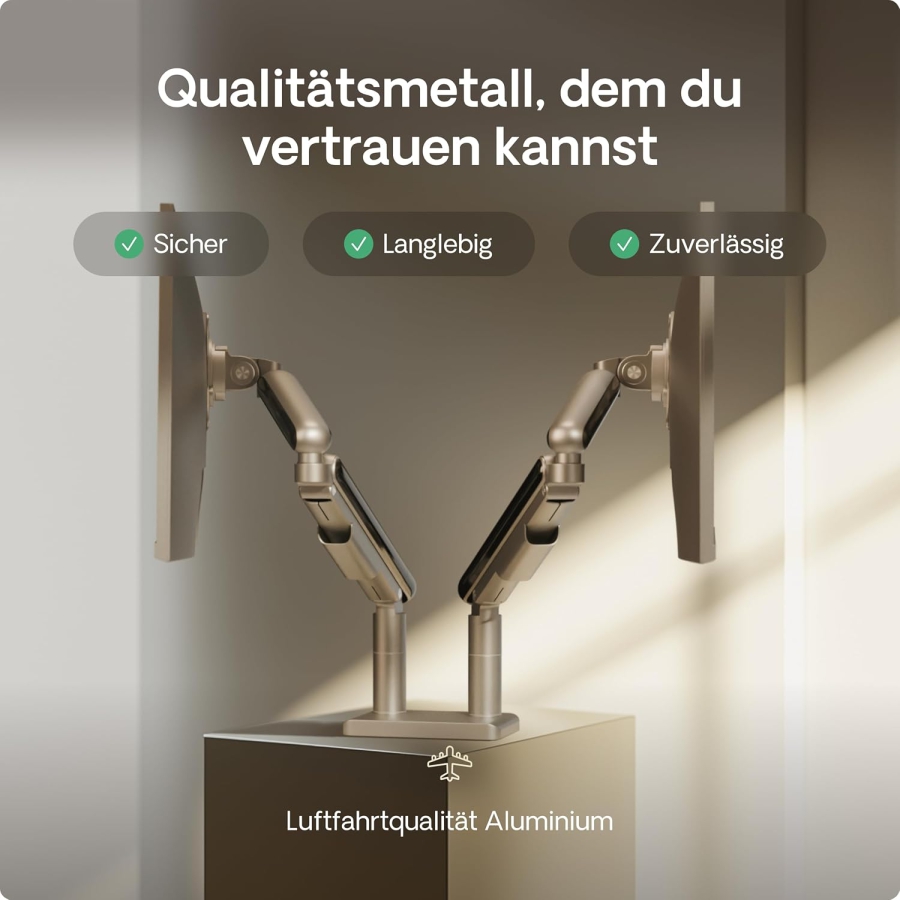 Desktronic Soporte de Monitor Doble para 2 Pantallas de hasta 32 Pulgadas y 8 kg (Diseño que ahorra espacio (Cerca de la pared) – Giratorio 360°, Ajustable en altura y Construcción robusta de acero.)