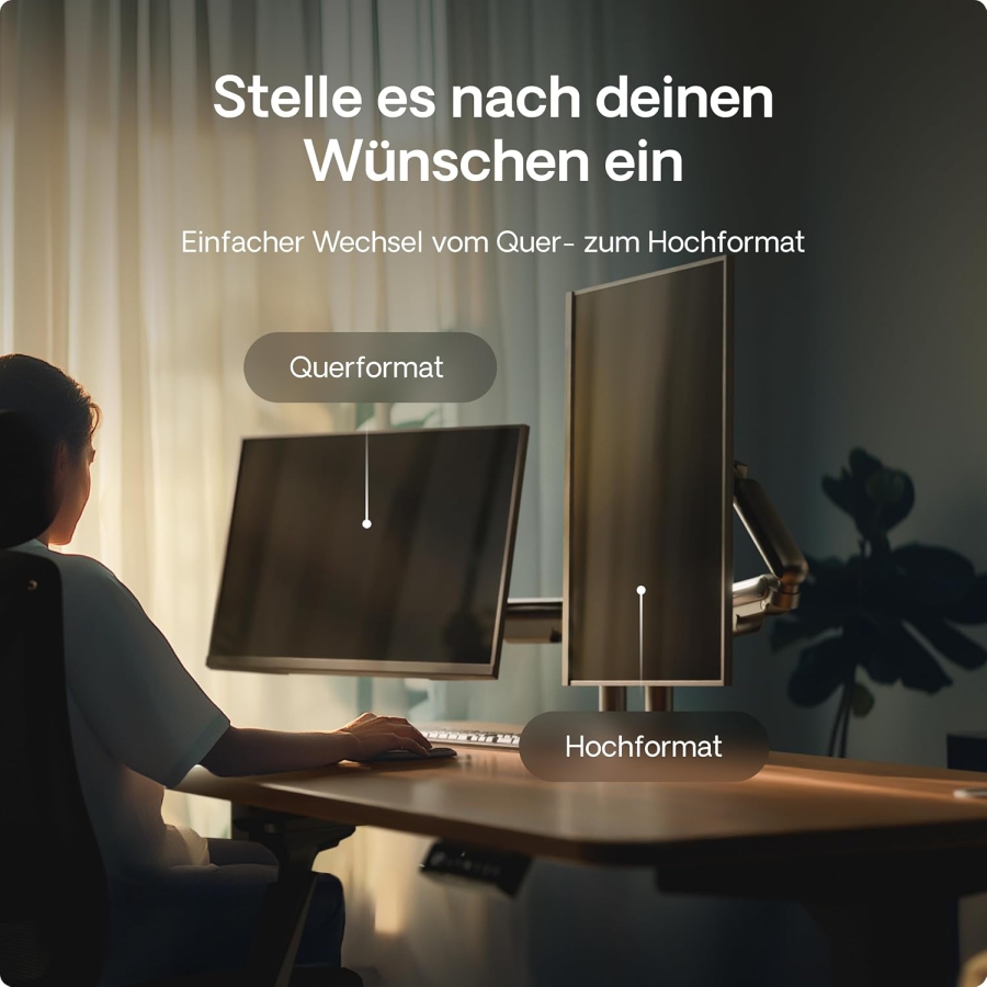 Desktronic Soporte de Monitor Doble para 2 Pantallas de hasta 32 Pulgadas y 8 kg (Diseño que ahorra espacio (Cerca de la pared) – Giratorio 360°, Ajustable en altura y Construcción robusta de acero.)