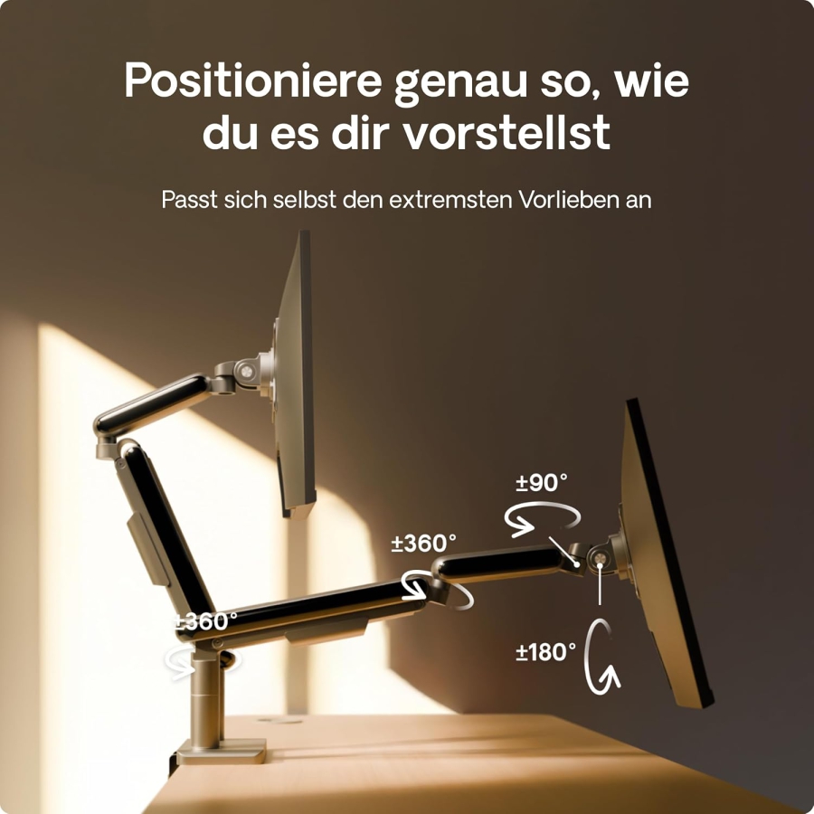 Desktronic Soporte de Monitor Doble para 2 Pantallas de hasta 32 Pulgadas y 8 kg (Diseño que ahorra espacio (Cerca de la pared) – Giratorio 360°, Ajustable en altura y Construcción robusta de acero.)