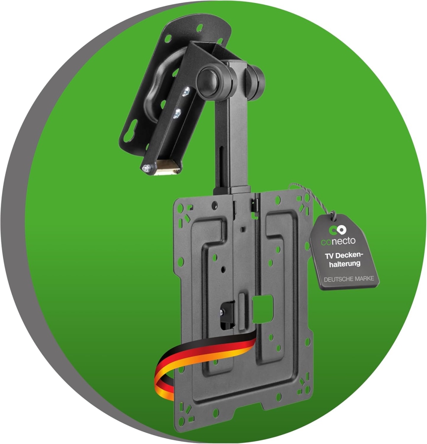 ELIVED Soporte de Techo Plegable para TV y Monitor de 14–42 Pulgadas (EV3030) (Soporte bajo mueble para armarios, caravanas y techos inclinados – Ajustable en altura y Giratorio hasta 10 kg)