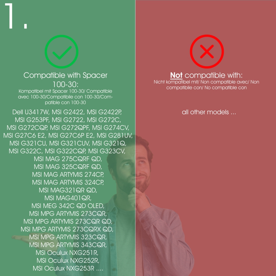 Espaciador VESA 100x100mm - 30mm de distancia - incl. tornillos - compatible con muchos monitores