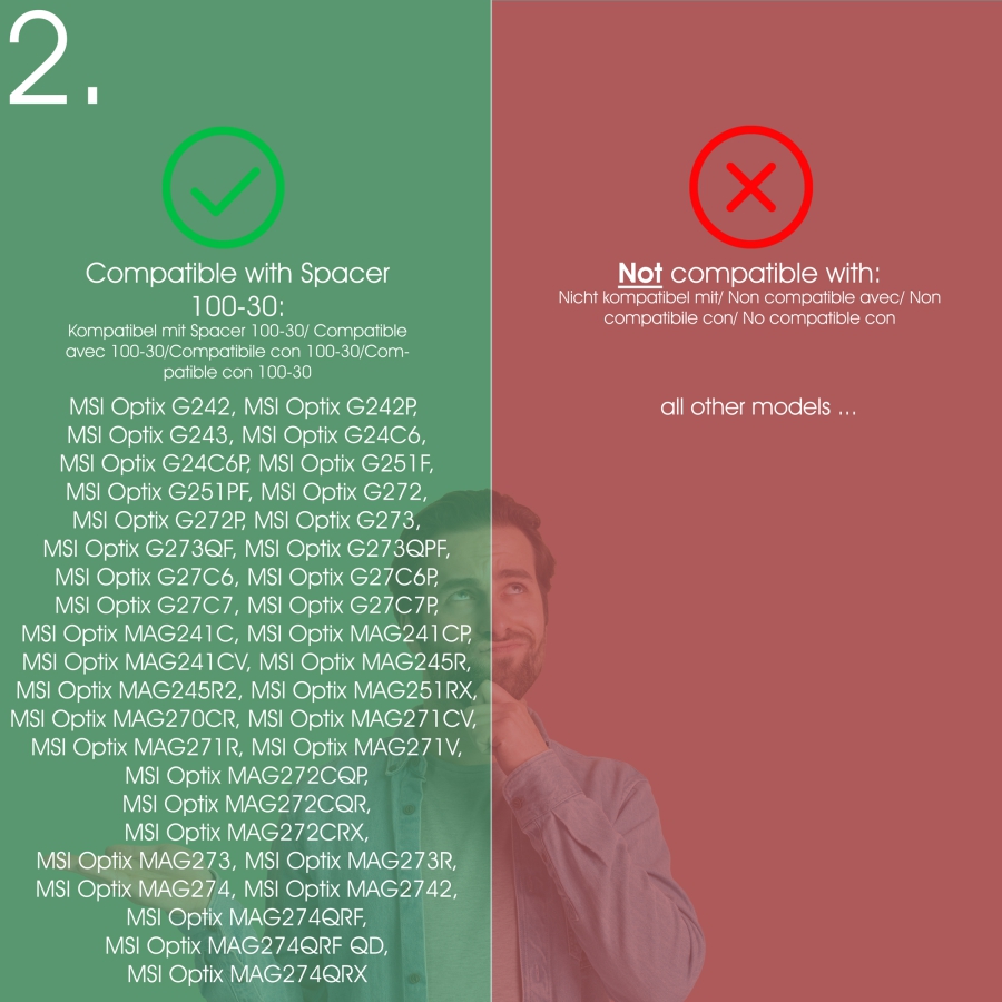 Espaciador VESA 100x100mm - 30mm de distancia - incl. tornillos - compatible con muchos monitores