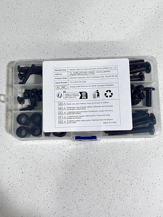 GINKGO Juego de Tornillos VESA Universales para TV y Monitor (M4, M5, M6, M8) (Kit de montaje de 68 piezas para soportes de pared y pie – Compatible hasta 80 pulgadas.)