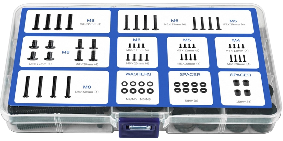 GINKGO Juego de Tornillos VESA Universales para TV y Monitor (M4, M5, M6, M8) (Kit de montaje de 68 piezas para soportes de pared y pie – Compatible hasta 80 pulgadas.)